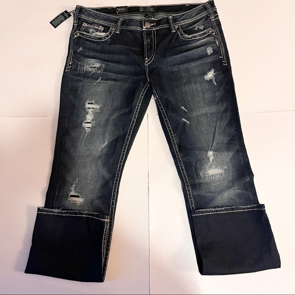 Silver Aiko Baby Boot Destructed Denim SZ-36/33 NWT